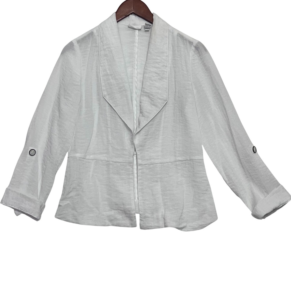 Chico's White Textured Roll-Tab Sleeve Packable Blazer Jacket Womens Size‎ 0 S